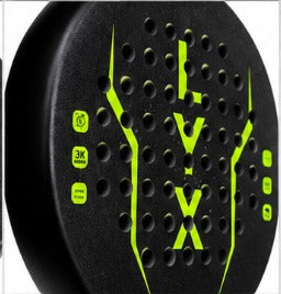 LYX Control Series padel racket - close-up of face texture, hole pattern and neon green branding